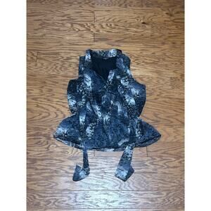 George Women's Blue Black Abstract Print Front Tie Sleeveless Blouse, Size L